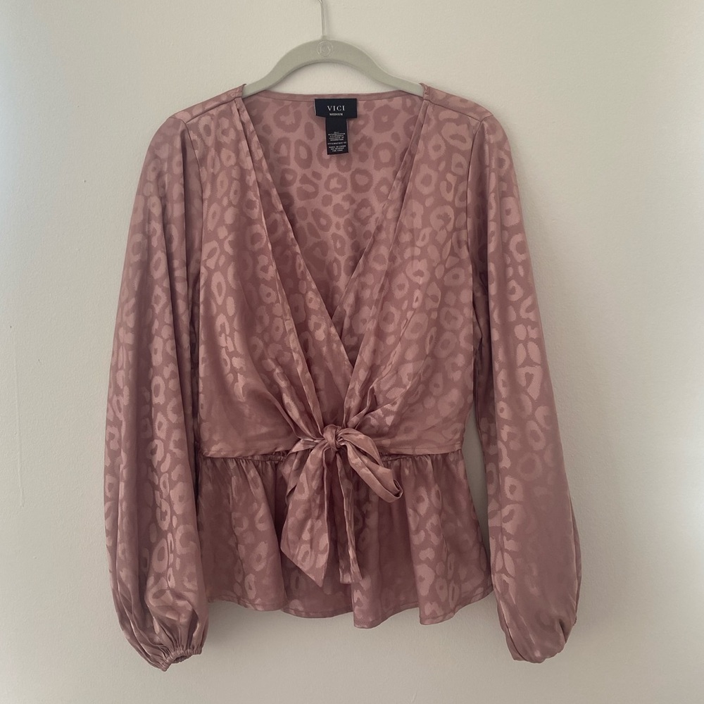 Vici Victorious Embossed Peplum Tie Blouse